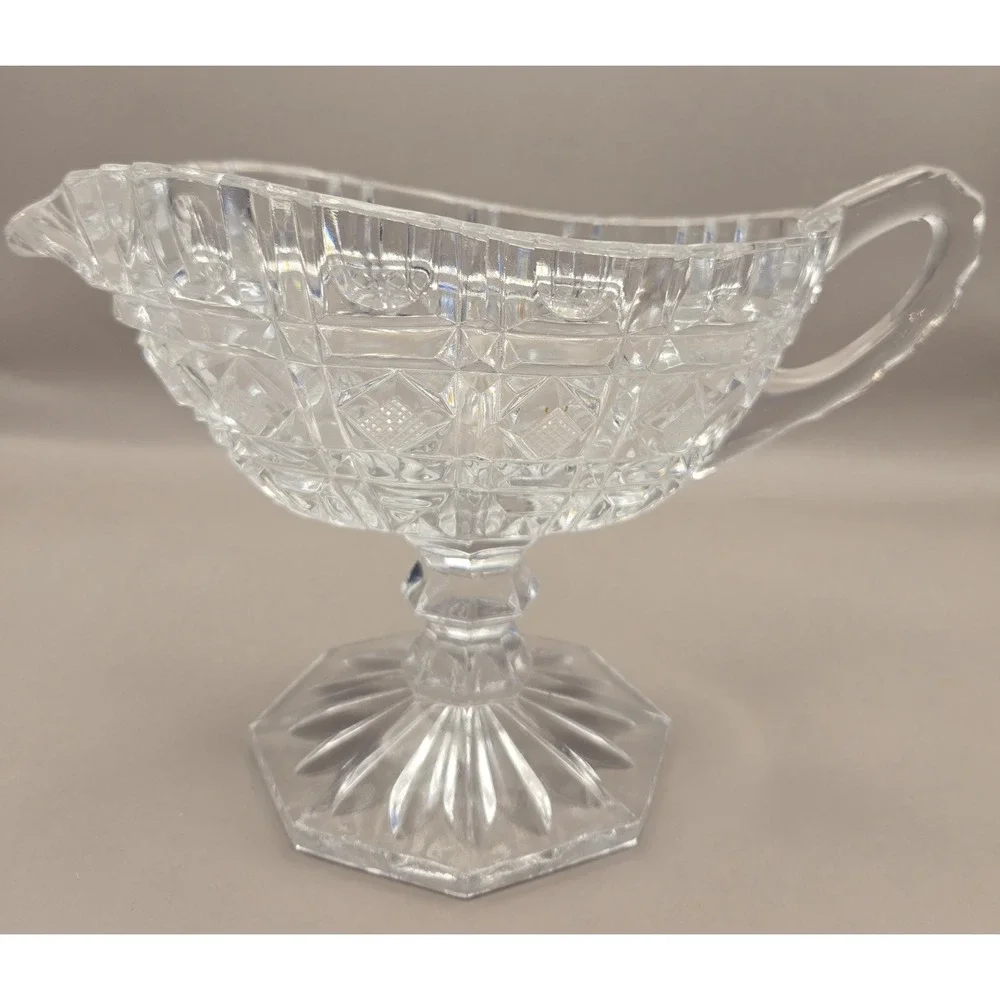 Crystal Gravy Boat Cut Glass Pedestal Pitcher With Handle‎
